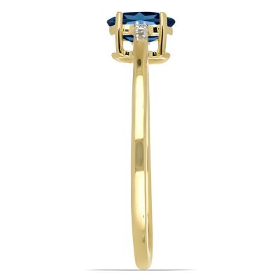 BUY 14K GOLD NATURAL LONDON BLUE TOPAZ GEMSTONE CLASSIC RING WITH WHITE DIAMOND